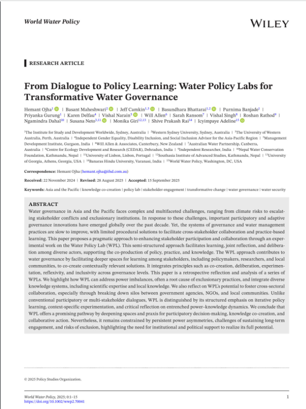 From Dialogue to Policy Learning: Water Policy Labs for Transformative Water Governance
